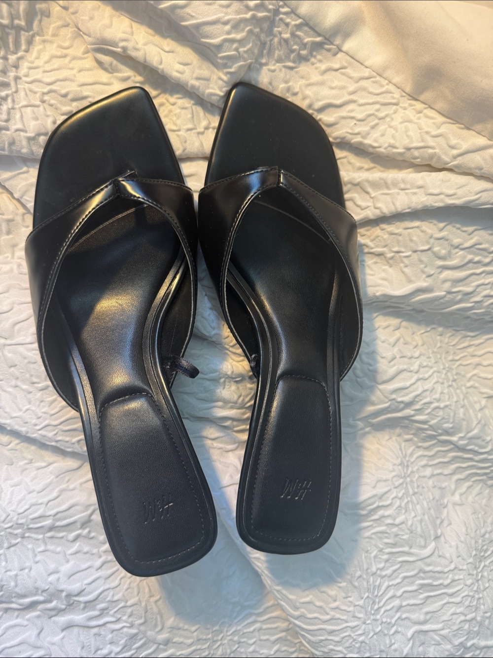 H&M Black Square-Toe Thong Mules